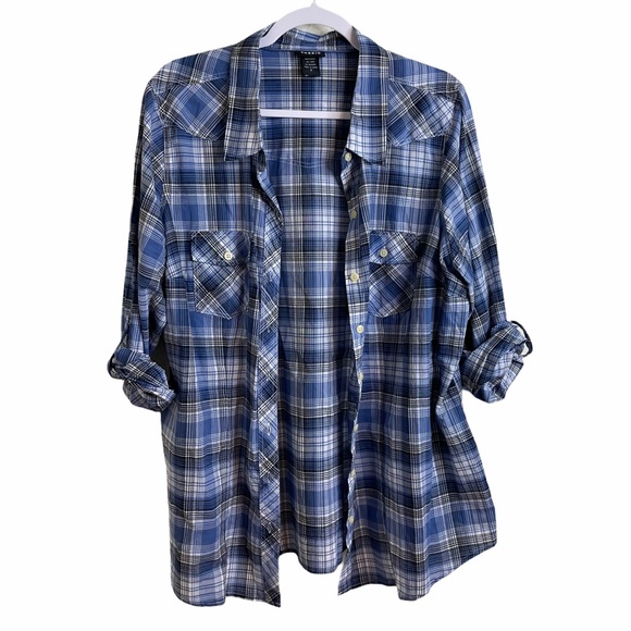 torrid Tops - hP] TORRID BLUE PLAID 18/20 LONG SLEEVE BUTTON DOW